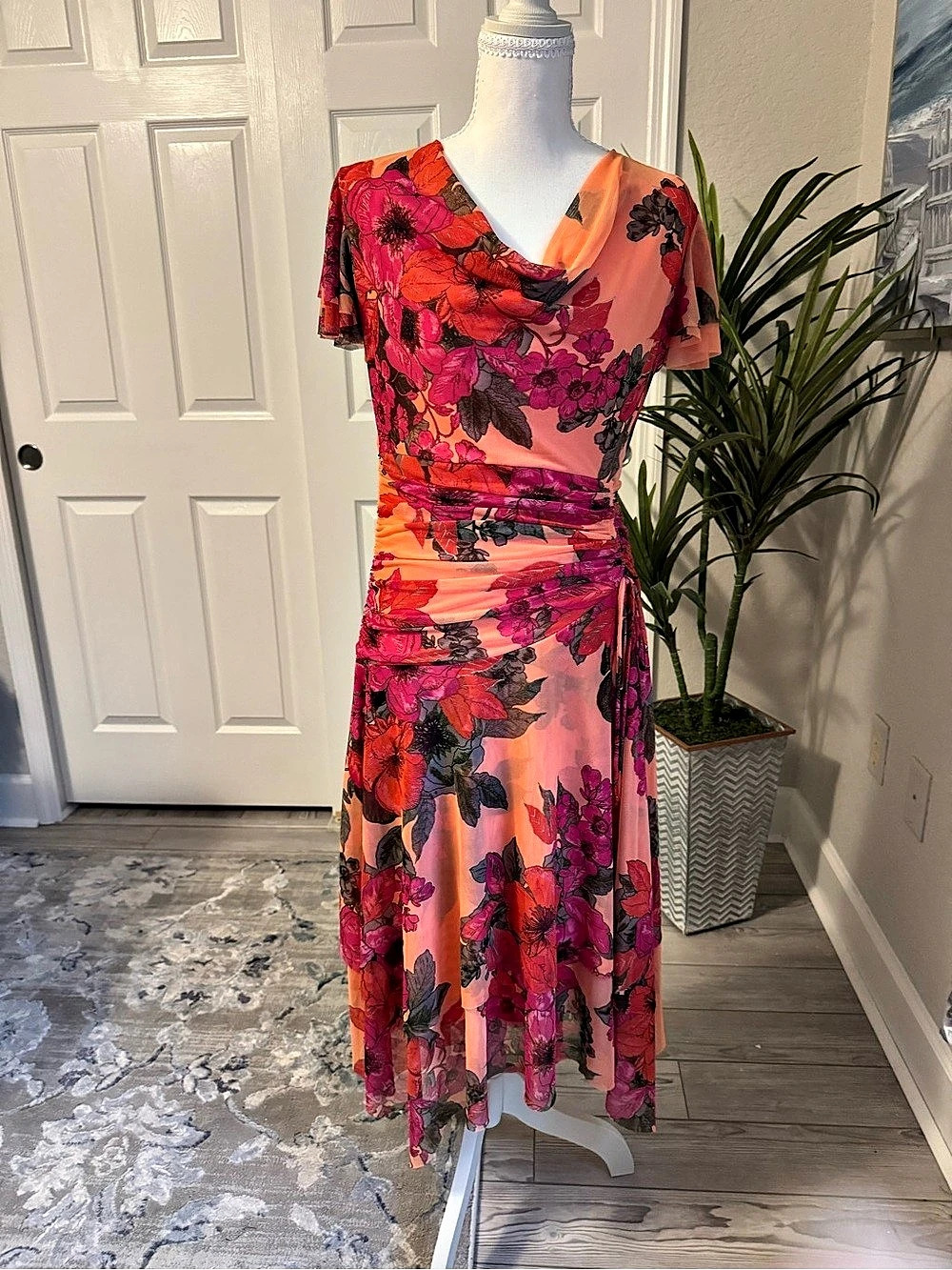 Danny and Nicole Orange-Pink High-Low Flowy Dress Size 8